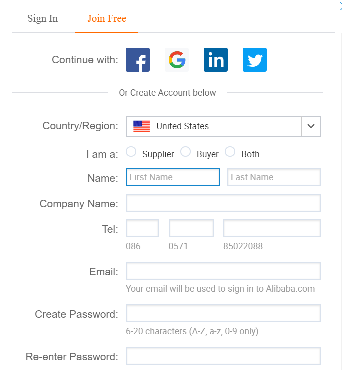 alibaba create account checkout
