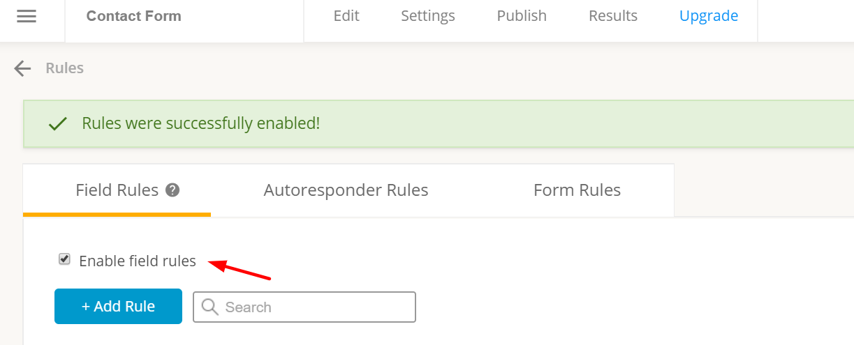 enable field rules on the form