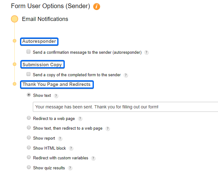 form user options