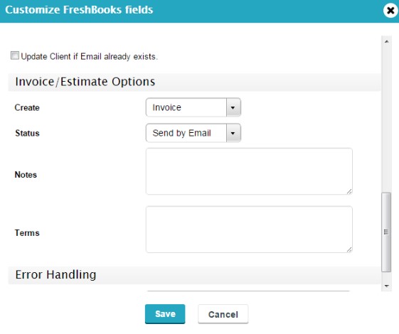 create invoices or estimate in FreshBooks with forms