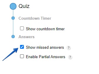 show missed answers on quiz