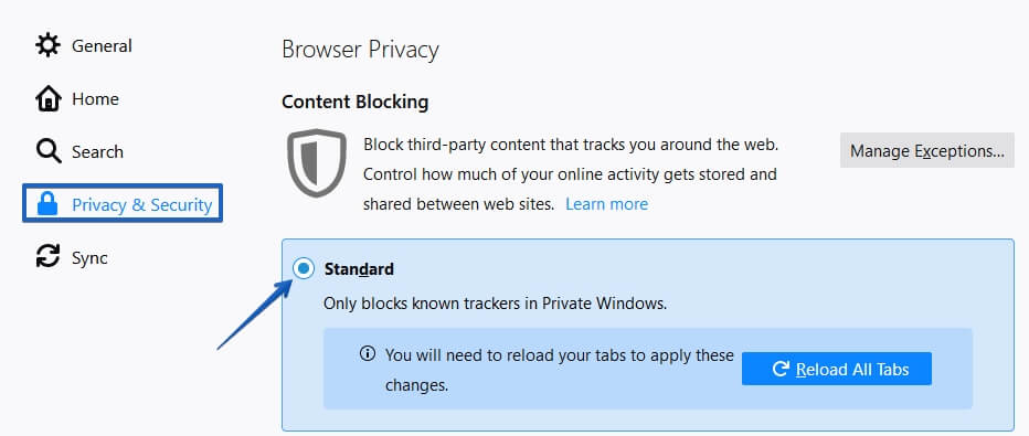 Mozilla FireFox Third Party Cookies Options