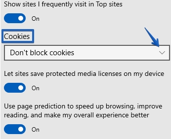 Microsoft Edge Third Party Cookies Options