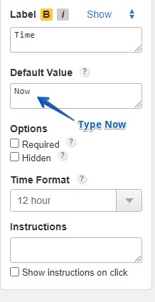 CaptainForm default value time display for field