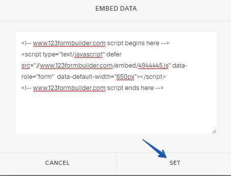 set embed code on squarespace