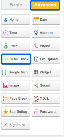 insert HTML block field
