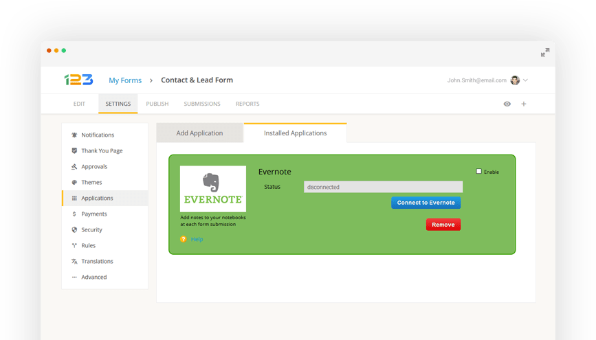 web form with Evernote integration