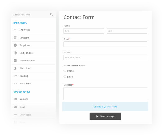 web form builder controls & features